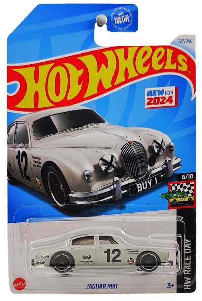 Hot Wheels 2024 - Collector # 127/250 - HW Race Day 6/10 - New Models - Jaguar MK1 - Gray / #12 - USA Card