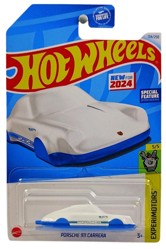 Hot Wheels 2024 - Collector # 134/250 - Experimotors 05/05 - New Models - Porsche 911 Carrera - White Body, Blue Base - USA Card