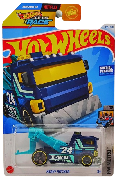 Hot Wheels 2024 - Collector # 135/250 - HW Metro 4/10 - Heavy Hitcher - Dark Blue - '24' / 'TWU Towing' - OH5SP Wheels - USA Card