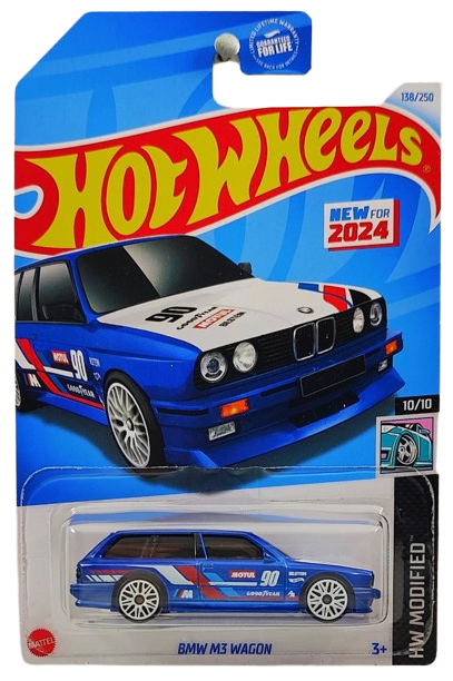 Hot Wheels 2024 - Collector # 138/250 - HW Modified 10/10 - New Models - BMW M3 Wagon - Blue / White Hood / #90 - White E10SP - USA Card