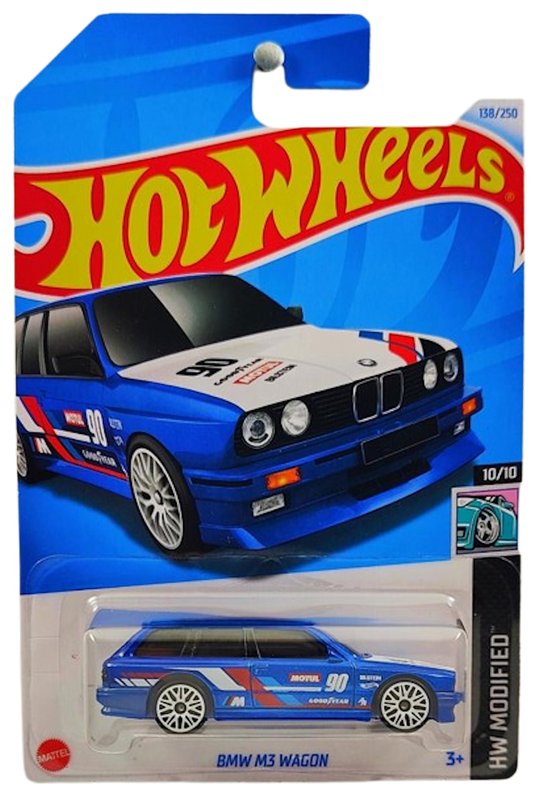 Hot Wheels 2024 - Collector # 138/250 - HW Modified 10/10 - New Models - BMW M3 Wagon - Blue / White Hood / #90 - White E10SP - IC