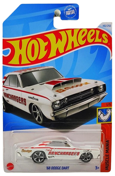 Hot Wheels 2024 - Collector # 142/250 - Muscle Mania 1/5 - '68 Dodge Dart - White / Ramchargers - USA Card