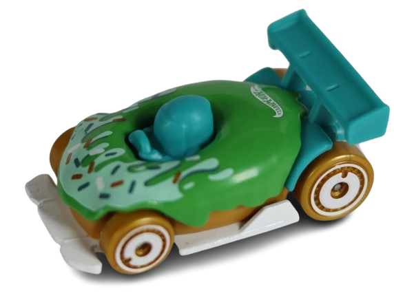 Hot Wheels 2024 - Collector # 150/250 - Fast Foodie 1/5 - Donut Drifter - Green Iciing - Brown Tires / White Aero Disc Wheels - USA 'Let's Race' Card