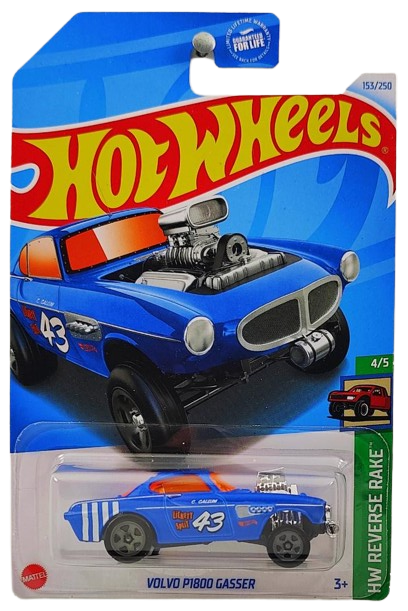 Hot Wheels 2024 - Collector # 153/250 - HW Reverse Rake 4/5 - Volvo P1800 Gasser - Matte Blue / #43 - USA Card