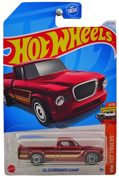 Hot Wheels 2024 - Collector # 155/240 - HW Hot Trucks 9/10 - '63 Studebaker Champ - Burgundy - Aero Disc - USA Card