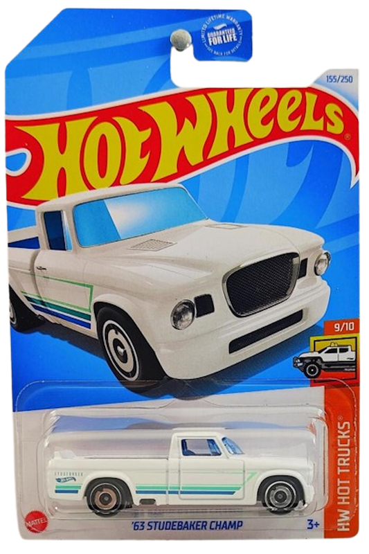 Hot Wheels 2024 - Collector # 155/240 - HW Hot Trucks 9/10 - '63 Studebaker Champ - White - Aero Disc - USA Card