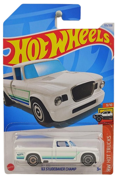 Hot Wheels 2024 - Collector # 155/240 - HW Hot Trucks 9/10 - '63 Studebaker Champ - White - Aero Disc - International Card