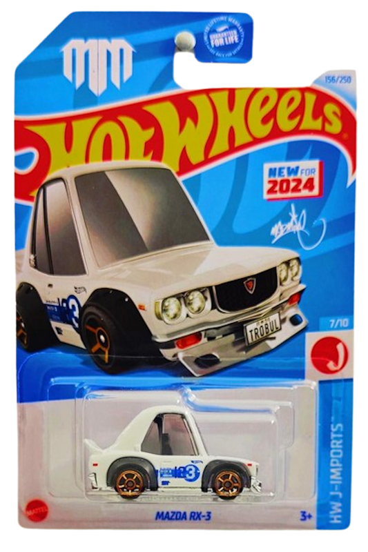 Hot Wheels 2024 - Collector # 156/250 - HW J-Imports 7/10 - New Models - Mazda RX-3 (Tooned) - White / #3 - USA