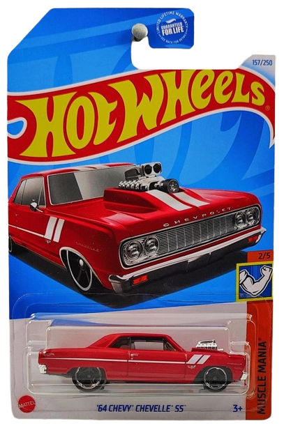 Hot Wheels 2024 - Collector # 157/250 - Muscle Mania 2/5 - '64 Chevy Chevelle SS - Red / White Stripes - USA Card