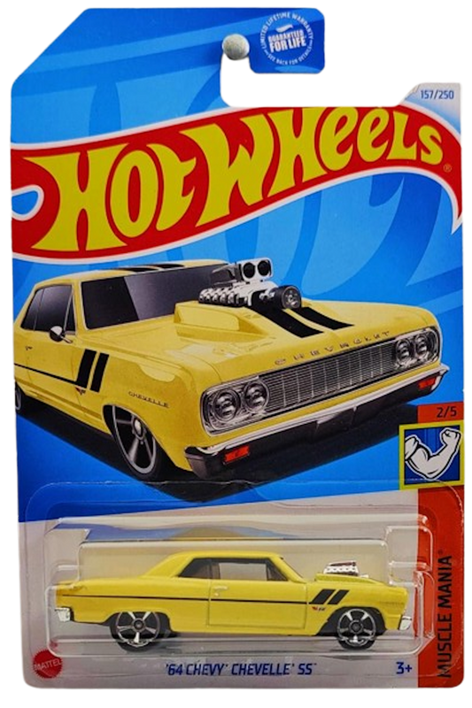 Hot Wheels 2024 - Collector # 157/250 - Muscle Mania 2/5 - '64 Chevy Chevelle SS - Pearl Yellow / Black Stripes - USA Card