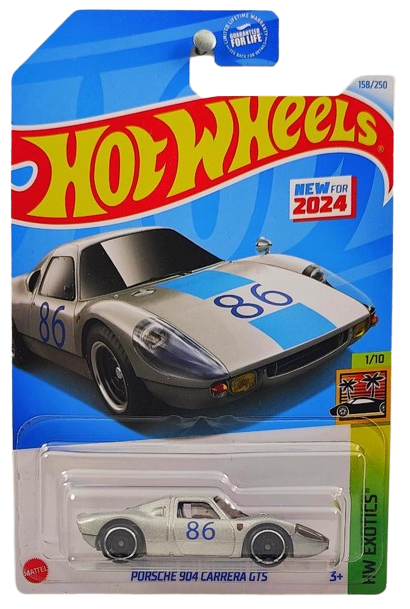 Hot Wheels 2024 - Collector # 158/250 - HW Exotics 1/10 - New Models - Porsche 904 Carrera GTS - Silver / #86 - USA Card