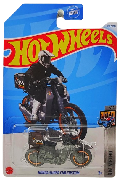 Hot Wheels 2024 - Collector # 159/250 - HW Metro 7/10 - Treasure Hunts - Honda Super Cub Custom - Black / Circle Flame Logo on sides - USA Card