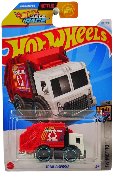 Hot Wheels 2024 - Collector # 160/250 - HW Metro 8/10 - Total Disposal - White Cab / Red Container - USA 'Let's Race' Card