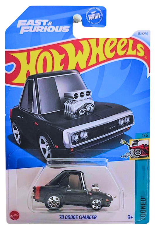 Hot Wheels 2024 - Collector # 161/250 - Tooned 1/5 - '70 Dodge Charger - Black - USA 'Fast & Furious' Card