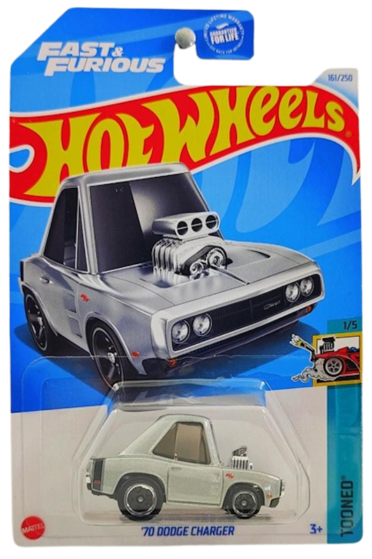 Hot Wheels 2024 - Collector # 161/250 - Tooned 1/5 - '70 Dodge Charger - Metalflake Gray - USA 'Fast & Furious' Card