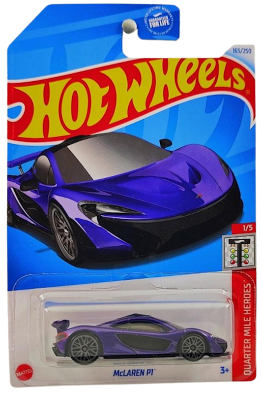 Hot Wheels 2024 - Collector # 165/250 - Quarter Mile Heroes 1/5 - McLaren P1 - Purple - Kroger Exclusive - USA Card