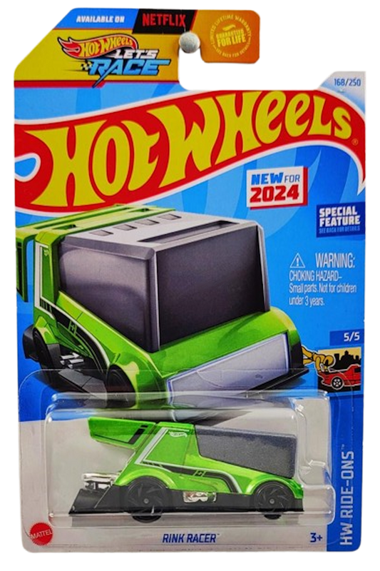 Hot Wheels 2024 - Collector # 168/250 - HW Ride-Ons 5/5 - New Models - Rink Racer - Green - USA 'Let's Race' Card