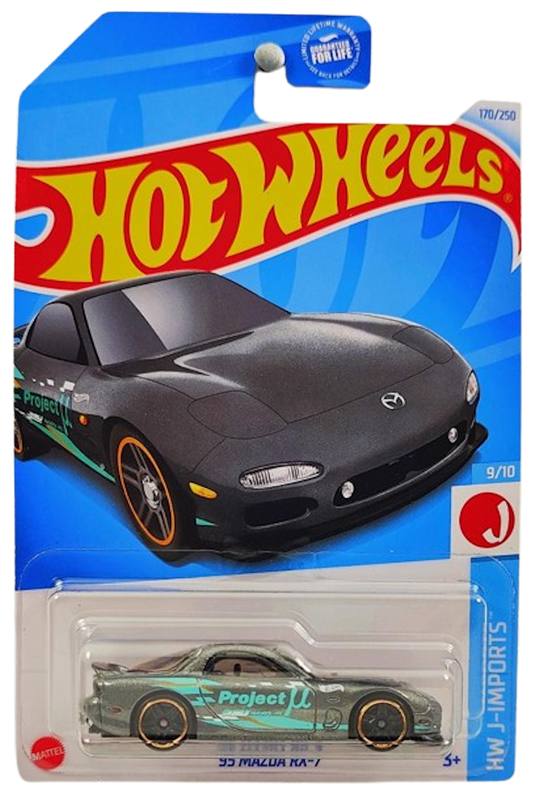 Hot Wheels 2024 - Collector # 170/250 - HW J-Imports 9/10 - '95 Mazda RX-7 - Metalflake Dark Gray / Project U - Kroger Exclusive - USA Card