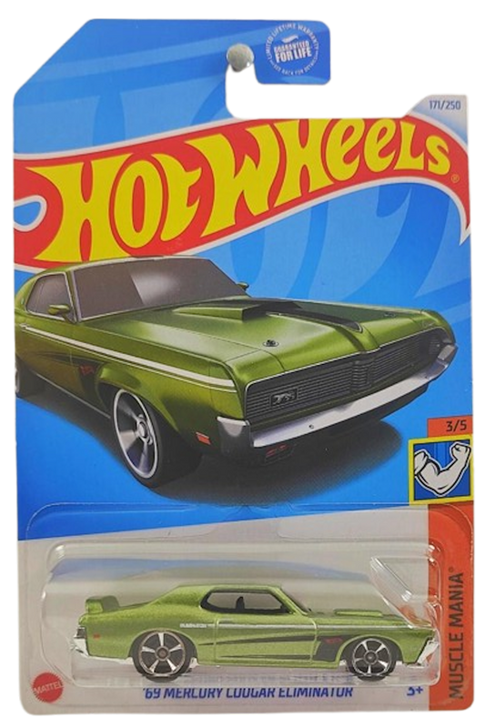 Hot Wheels 2024 - Collector # 171/250 - Muscle Mania 3/5 - '69 Mercury Cougar Eliminator - Metalflake Green - USA Card