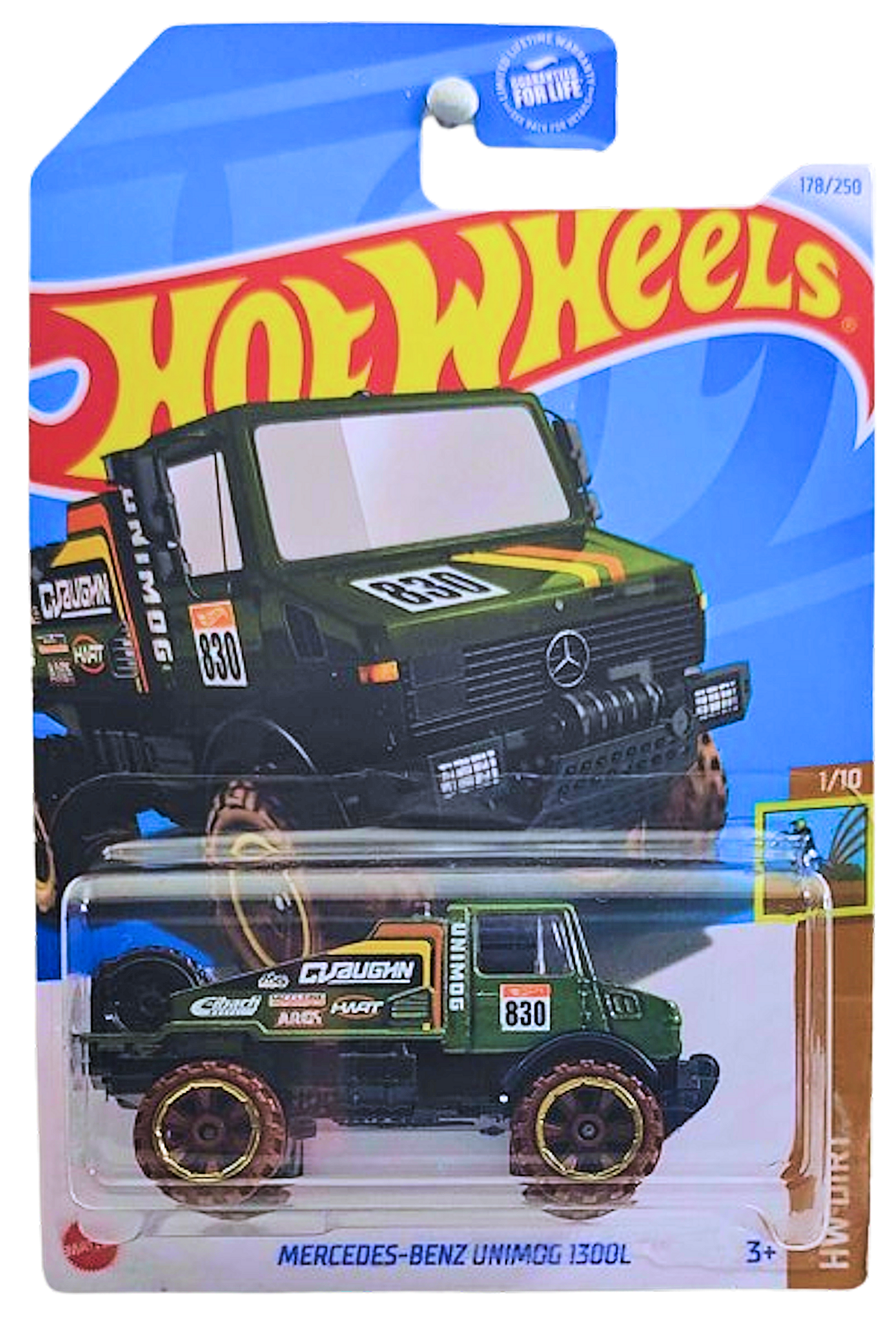 Hot Wheels 2024 - Collector # 178/250 - HW Dirt 1/10 - Mercedes-Benz Unimog 1300L - Dark Green / #830 - USA Card