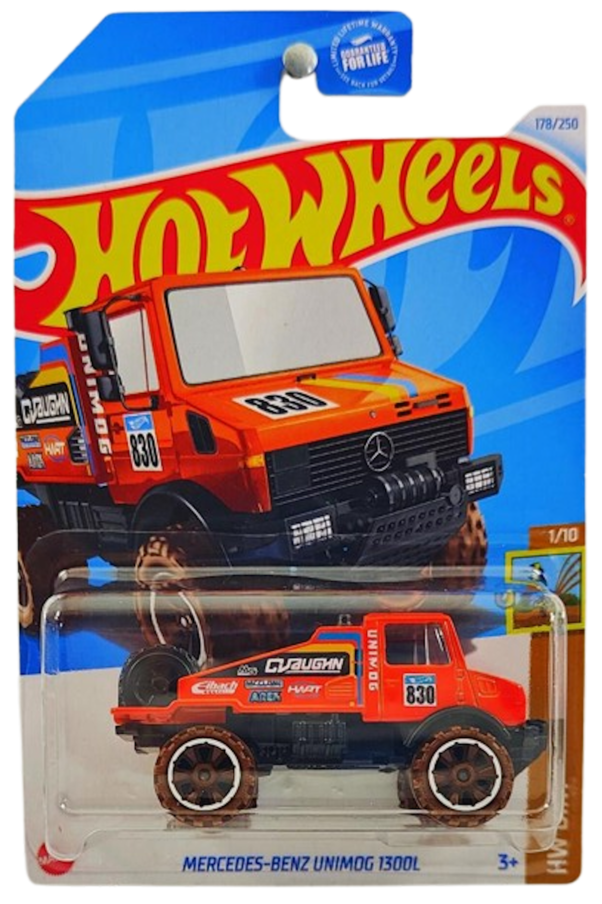 Hot Wheels 2024 - Collector # 178/250 - HW Dirt 1/10 - Mercedes-Benz Unimog 1300L - Orange / #830 - USA Card