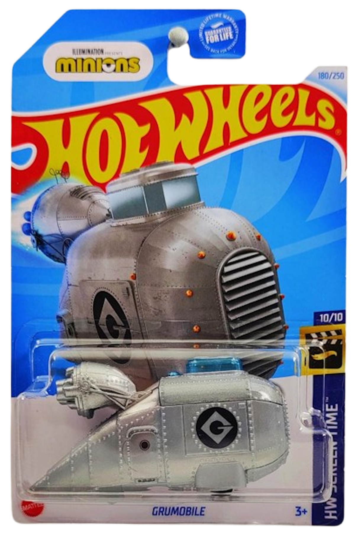 Hot Wheels 2024 - Collector # 180/250 - HW Screen Time 10/10 - Grumobile - Gray - USA 'Minions' Card