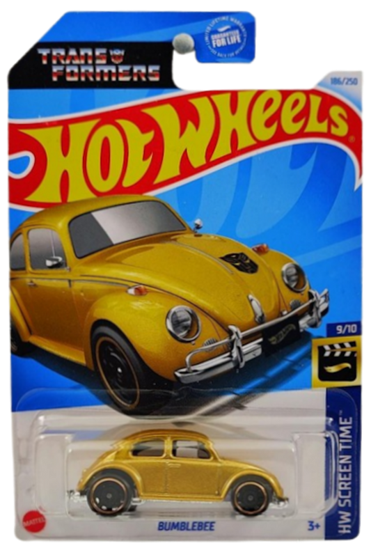 Hot Wheels 2024 - Collector # 186/250 - HW Screen Time 9/10 - Bumblebee (VW Bug) - Metalflake Gold / Transformer Logo on Front Lid - USA 'Transformers' Card