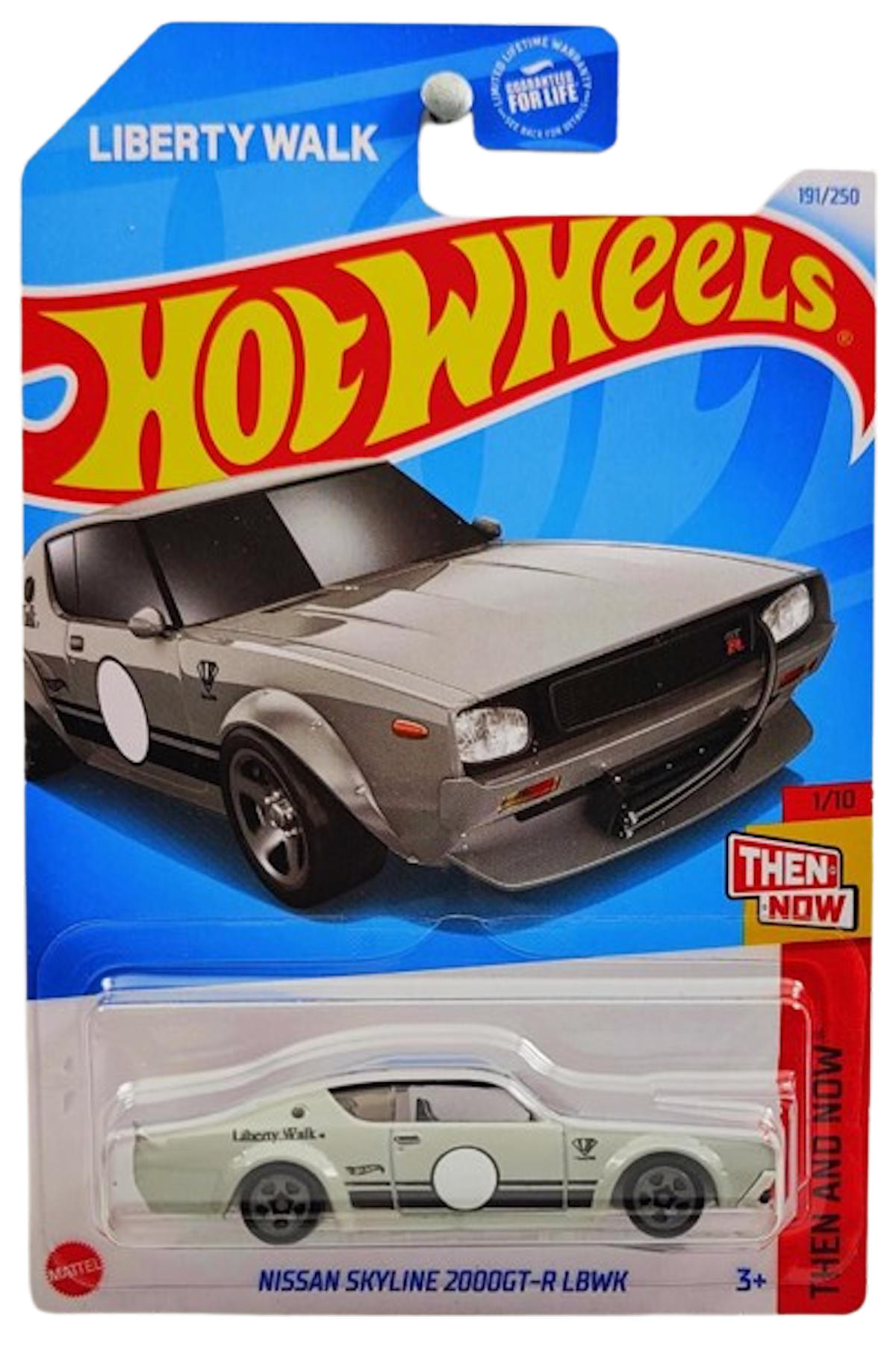 Hot Wheels 2024 - Collector # 191/250 - Then and Now 1/10 - Nissan Skyline 2000GT-R LBWK - Gray - USA 'Liberty Walk' Card