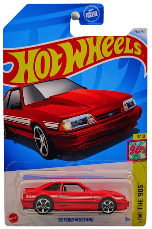 Hot Wheels 2024 - Collector # 194/250 - HW: The '90s 3/10 - '92 Ford Mustang - Red - M5 Wheels - USA Card