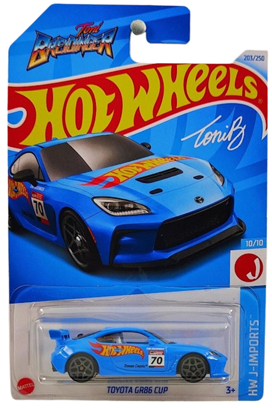 Hot Wheels 2024 - Collector # 203/250 - HW J-Imports 10/10 - New Models - Toyota GR86 Cup - Blue / #70 - International 'Let's Race Card