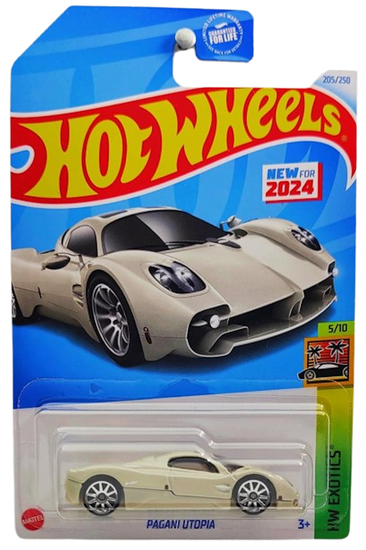 Hot Wheels 2024 - Collector # 205/250 - HW Exotics 5/10 - New Models - Pagani Utopia - Off White (Grigio Rinascimento) - USA Card