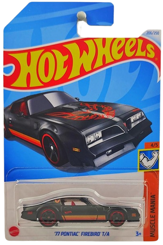 Hot Wheels 2024 - Collector # 206/250 - Muscle Mania 4/5 - '77 Pontiac Firebird T/A - Matte Black - IC