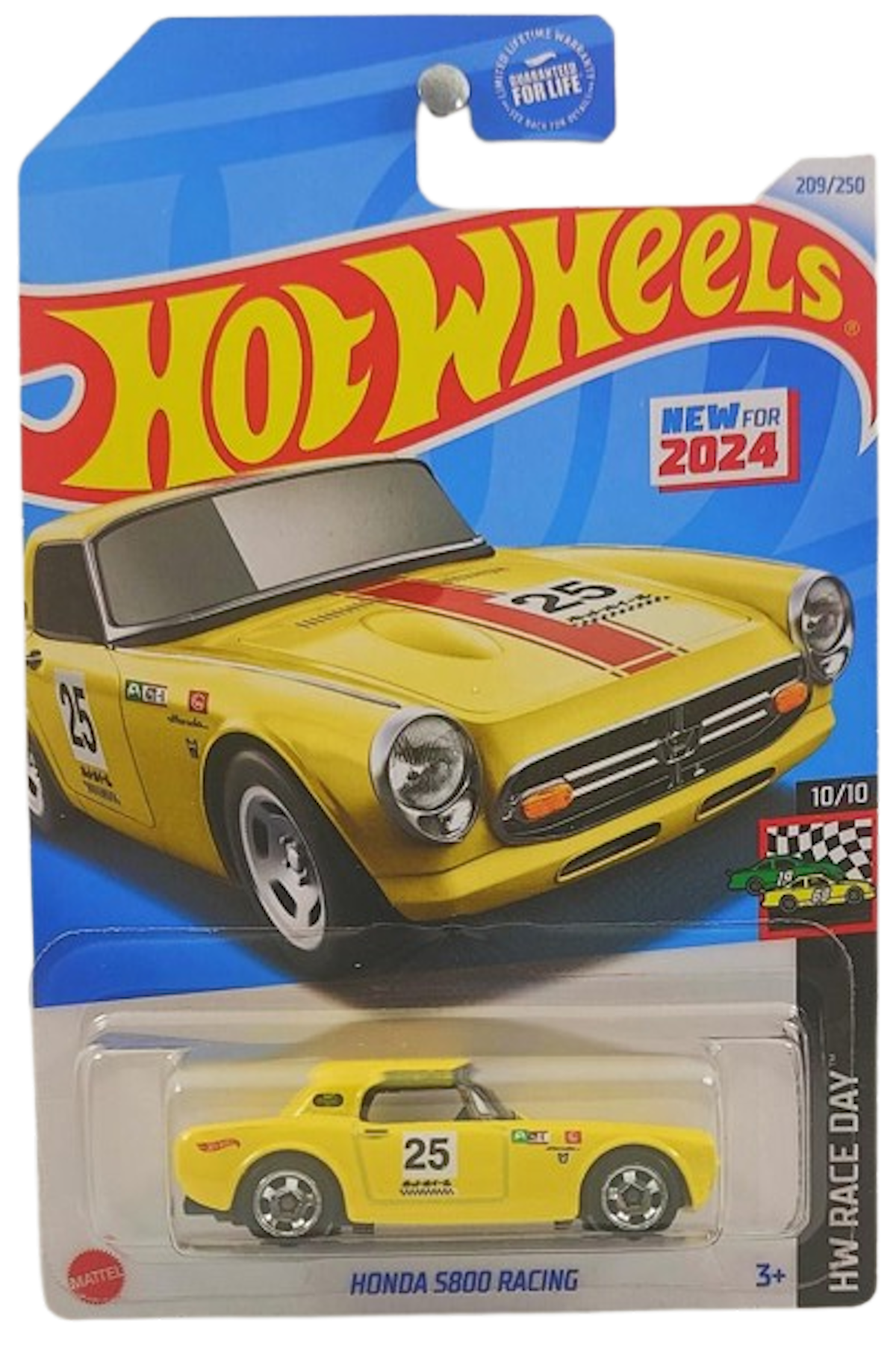 Hot Wheels 2024 - Collector # 209/250 - HW Race Day 10/10 - New Models - Honda S800 Racing - Yellow / Red Stripe / #25 - USA Card