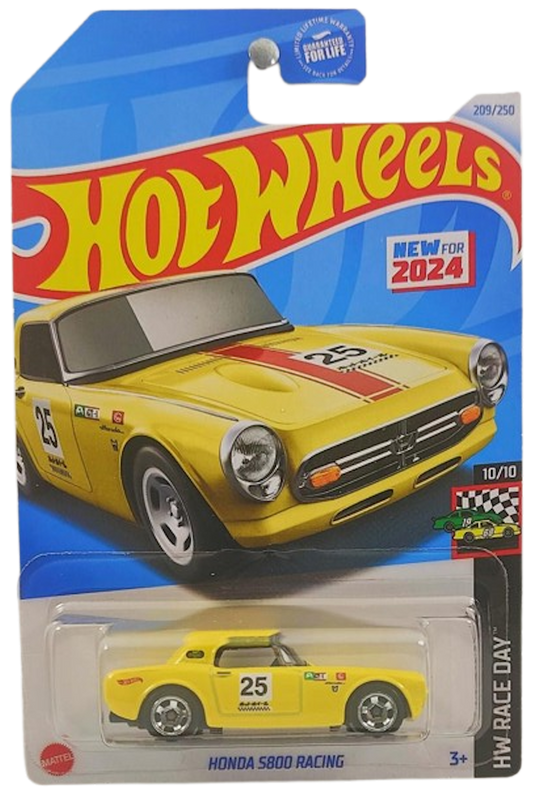 Hot Wheels 2024 - Collector # 209/250 - HW Race Day 10/10 - New Models - Honda S800 Racing - Yellow / Red Stripe / #25 - USA Card