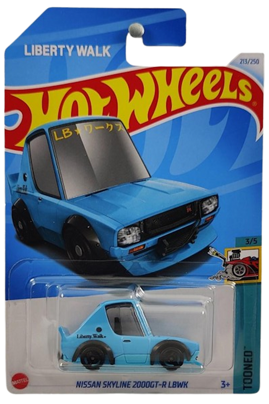 Hot Wheels 2024 - Collector # 213/250 - Tooned 3/5 - New Models - Nissan Skyline 2000GT-R LBWK - Blue - IC 'Liberty Walk' Card