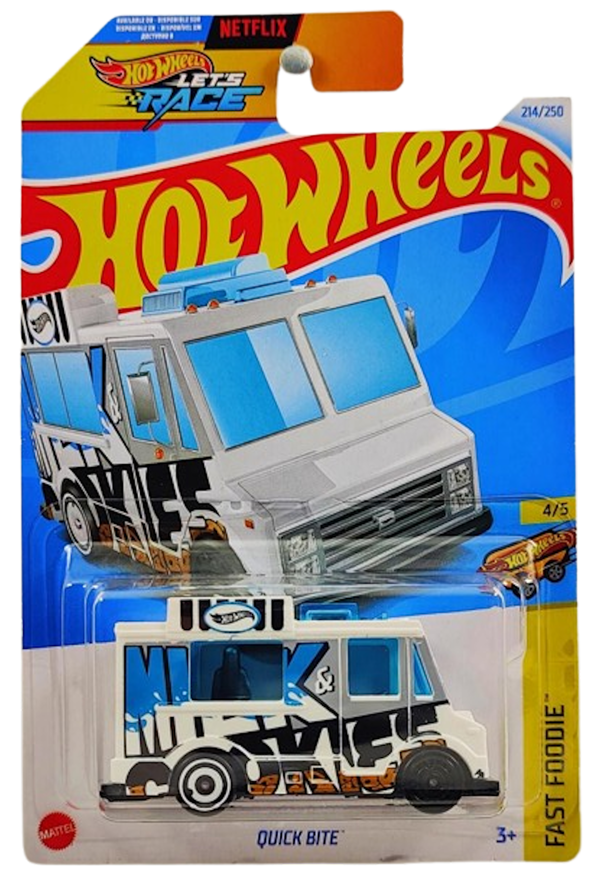 Hot Wheels 2024 - Collector # 214/250 - Fast Foodie 4/5 - Quick Bite - White / Cookies - International 'Lets Race' Card