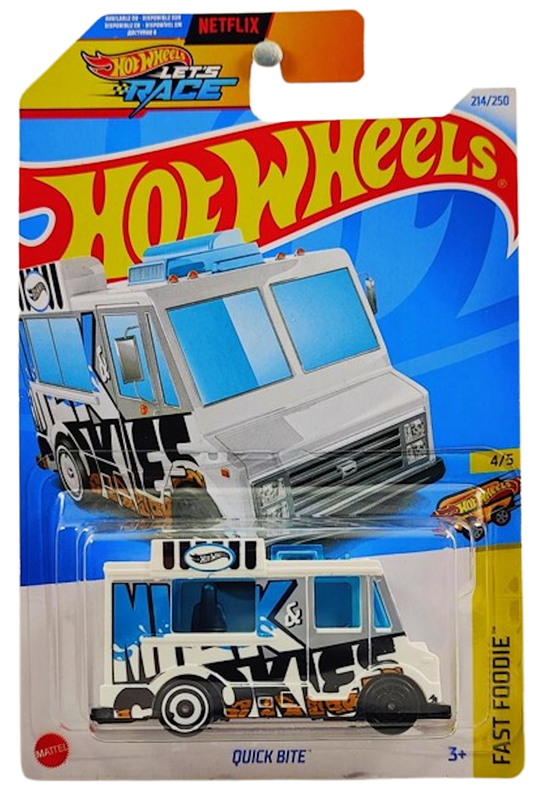 Hot Wheels 2024 - Collector # 214/250 - Fast Foodie 4/5 - Quick Bite - White / Cookies - International 'Lets Race' Card