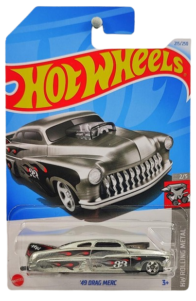 Hot Wheels 2024 - Collector # 215/250 - HW Rolling Metal 2/5 - '49 Drag Merc - ZAMAC / #33 / Flames - IC