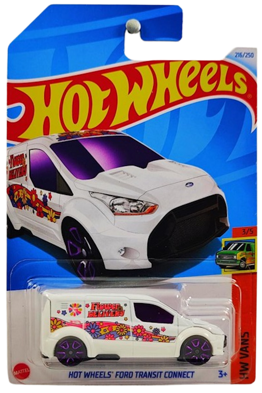 Hot Wheels 2024 - Collector # 216/250 - HW Vans 3/5 - Treasure Hunt - Hot Wheels Ford Transit Connect - White / Flower Delivery - IC