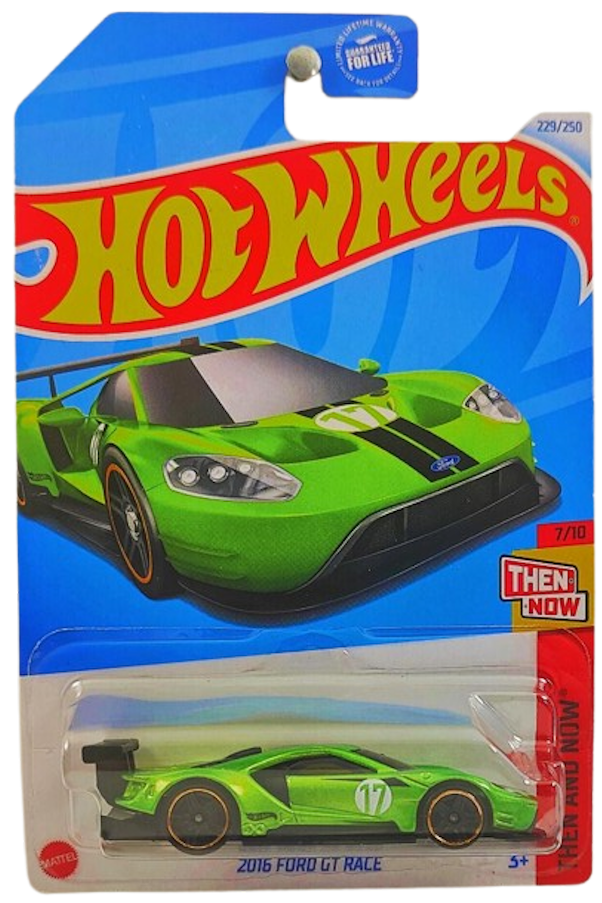 Hot Wheels 2024 - Collector # 229/250 - Then and Now 7/10 - 2016 Ford GT Race - Metalflake Green - USA Card