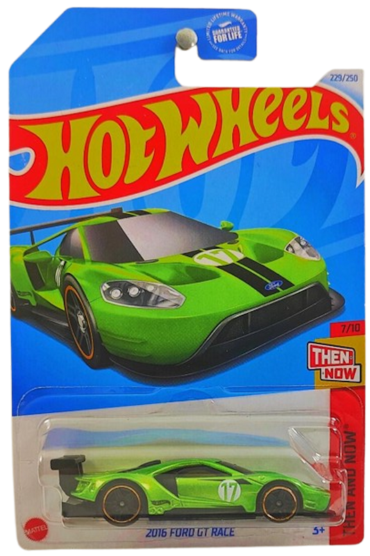 Hot Wheels 2024 - Collector # 229/250 - Then and Now 7/10 - 2016 Ford GT Race - Metalflake Green - USA Card