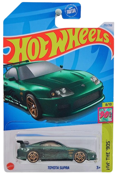 Hot Wheels 2024 - Collector # 232/250 - HW: The '90s 8/10 - Toyota Supra - Dark Green Metalflake - USA Card