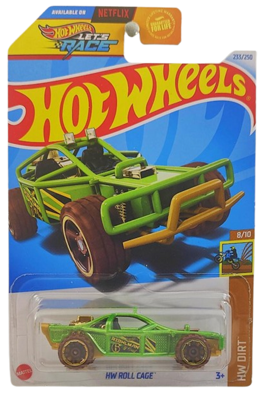 Hot Wheels 2024 - Collector # 233/250 - HW Dirt 8/10 - HW Roll Cage - Green - USA 'Let's Race' Card