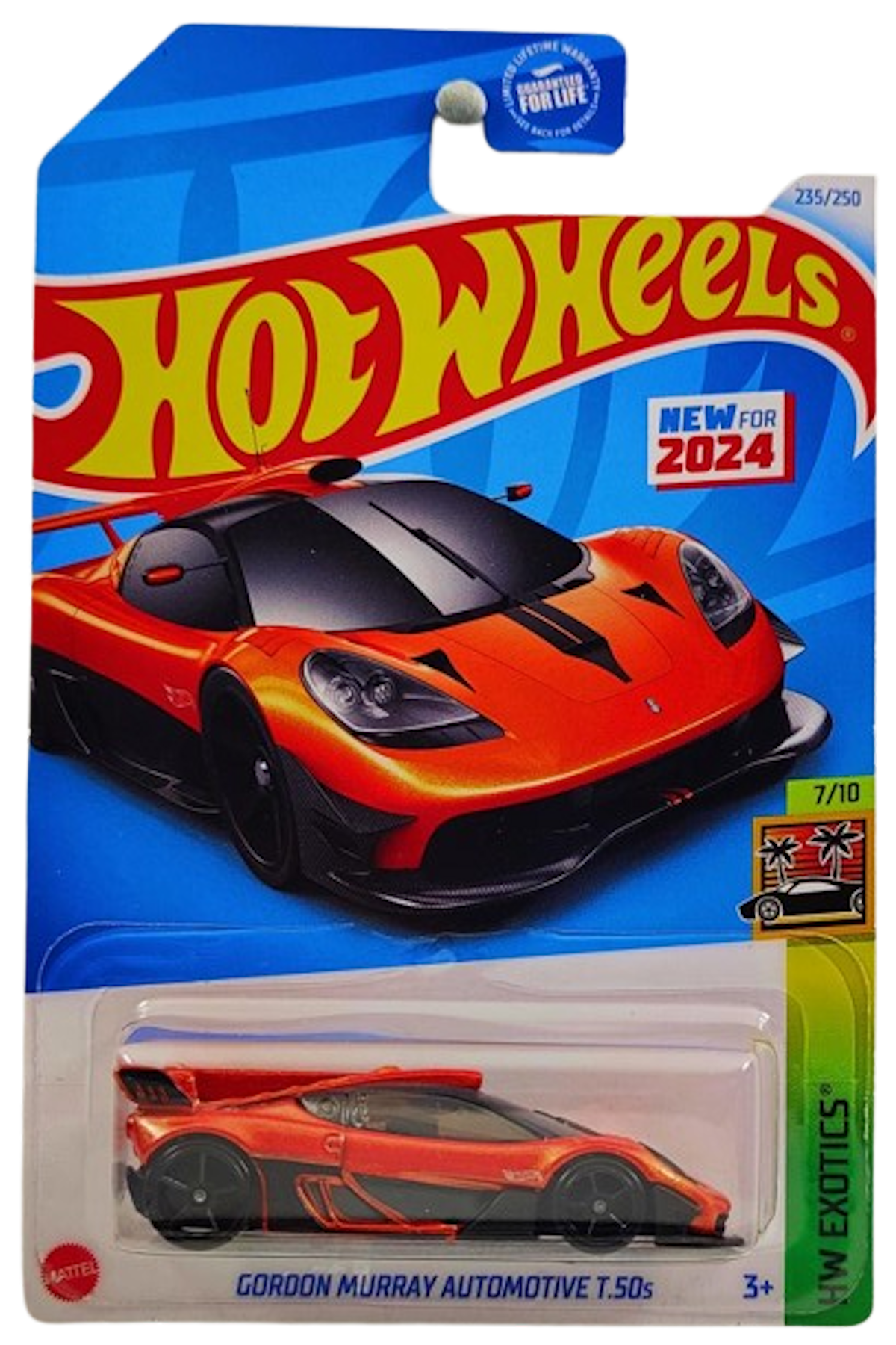 Hot Wheels 2024 - Collector # 235/250 - HW Exotics 7/10 - New Models - Gordon Murray Automotive T.50s - Metalflake Orange - USA Card