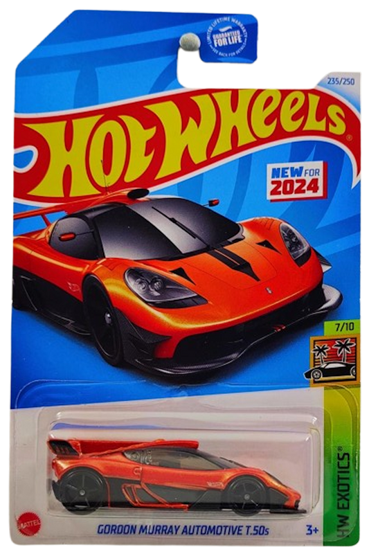 Hot Wheels 2024 - Collector # 235/250 - HW Exotics 7/10 - New Models - Gordon Murray Automotive T.50s - Metalflake Orange - USA Card