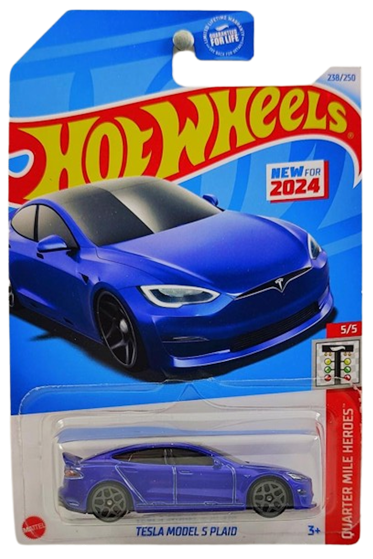 Hot Wheels 2024 - Collector # 238/250 - Quarter Mile Heroes 5/5 - New Models - Tesla Model S Plaid - Blue - USA Card