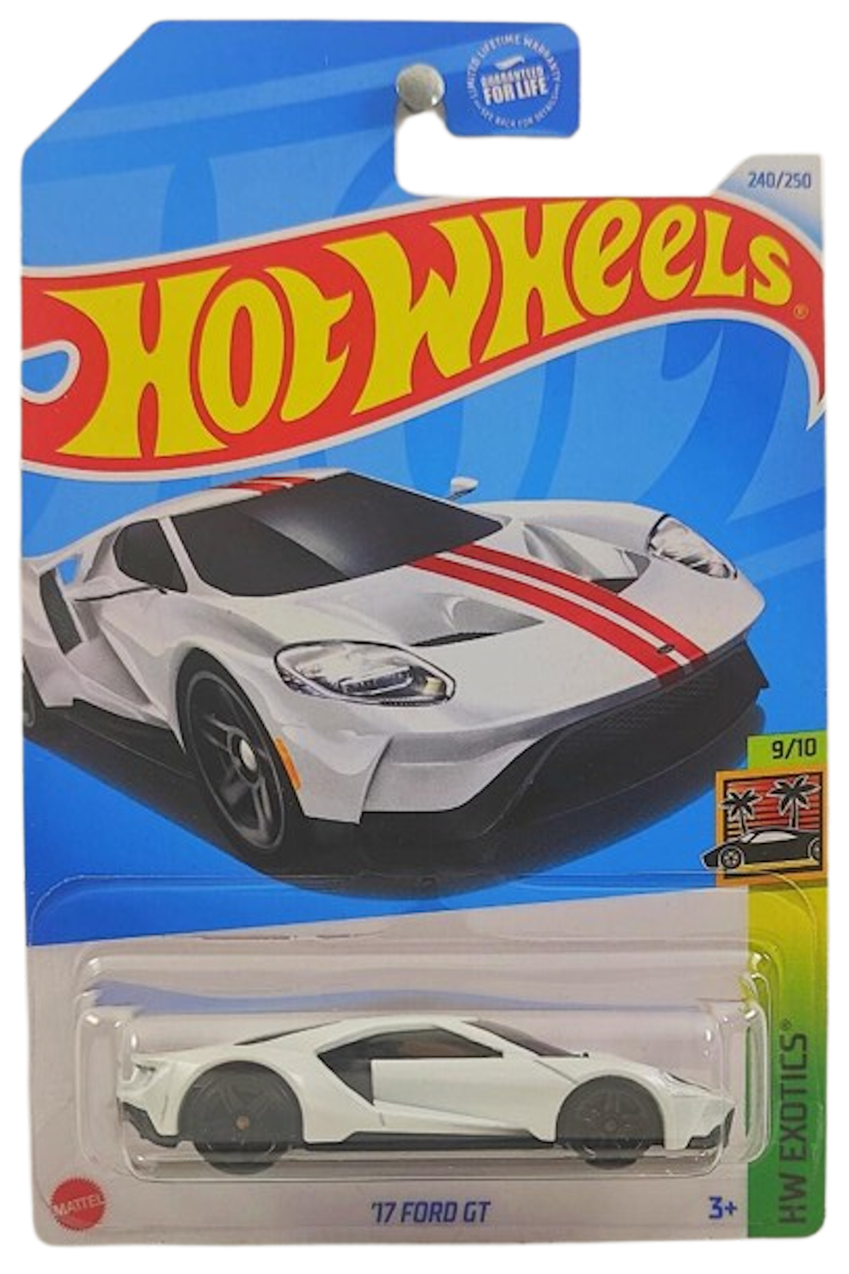 Hot Wheels 2024 - Collector # 240/250 - HW Exotics 9/10 - '17 Ford GT - White / Red Stripe - USA Card