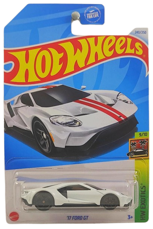 Hot Wheels 2024 - Collector # 240/250 - HW Exotics 9/10 - '17 Ford GT - White / Red Stripe - USA Card