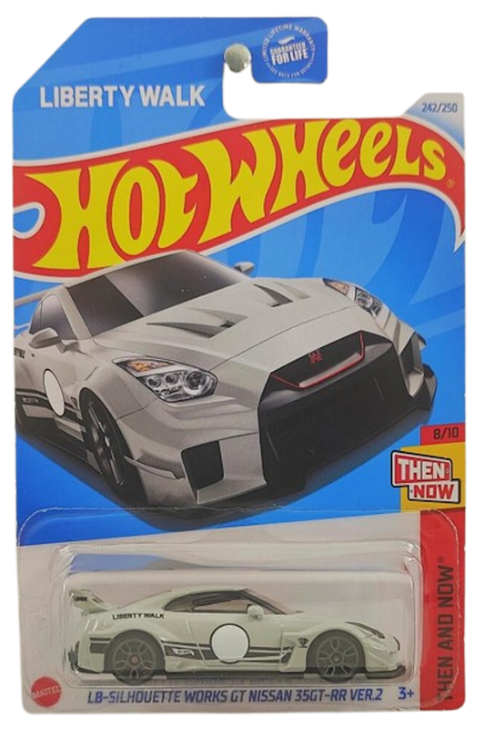 Hot Wheels 2024 - Collector # 242/250 - Then and Nopw 8/10 - LB-Silhouette WORKS GT Nissan 35GT-RR VER.2 - Gray / Liberty Walk - USA 'Liberty Walk' Card