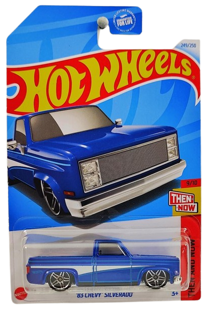 Hot Wheels 2024 - Collector # 249/250 - Then and Now 9/10 - '83 Chevy Silverado - Blue - PR5 Wheels - USA Card